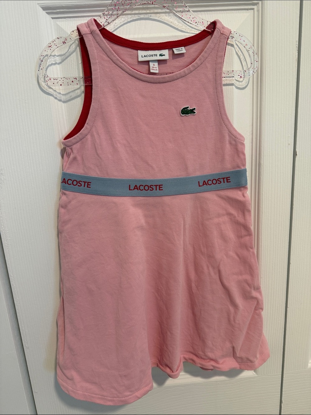 Lacoste Pink Tank Dress with Red Trim and Blue Logo Band